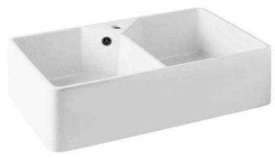 Ausmann Ceramic Mira Keramický Bílý Dvojitý Dřez - Vestavěný a Mezistavba 793 x 450 mm s dírou pro kohoutek a zásuvkou Gun metal 1208971478