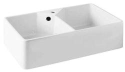 Ausmann Ceramic Mira Keramický bílý dvojitý dřez - Podstavba a meziúrovňová 793 x 450 mm s dírou pro kohoutek a černou zástrčkou 1208971479