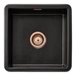 Ausmann Ceramic Ember Keramická černá čtvercová umyvadla na povrch a pod ním 40 x 40 cm s měděnou zástrčkou 1208971487