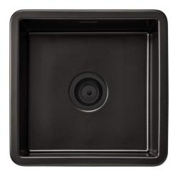 Ausmann Ceramic Ember Keramická Matná Černá Čtvercový Dřez na Povrch a Podskříň 40 x 40 cm s Černou Zátkou 1208971489