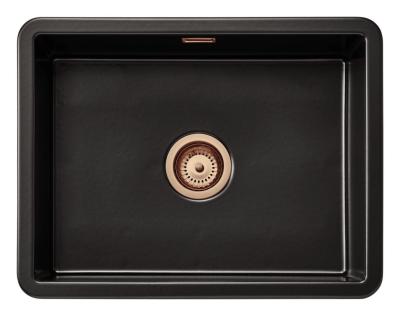Ausmann Ceramic Ember Keramický matný černý dřez - Montáž nahoře a dole 54 x 40 cm s měděným zátkou 1208971497