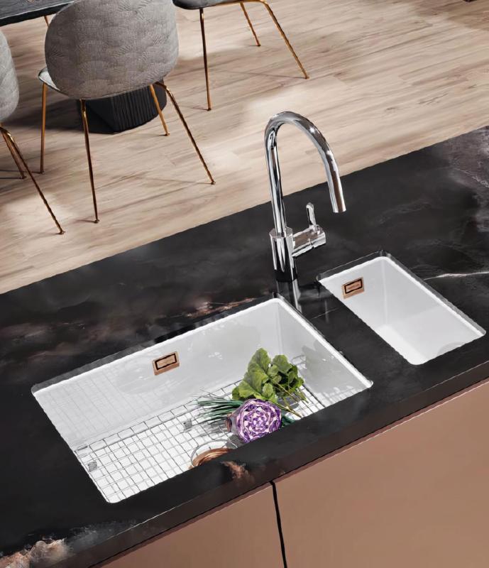 Ausmann Ceramic Ember Keramický bílý půloblé výlevky Nástavba a Podstavba 174 x 400 mm s Měděným uzávěrem 1208971502