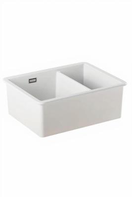 Ausmann Ceramic Ember Keramický bílý jednoapůltorový dřez na montáž a podmontáž 535 x 400 mm s černými zátkami 1208971509