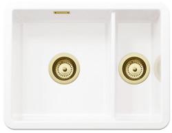 Ausmann Ceramic Ember Keramický Bílý Jednoapůltorový Dřez na Montáž a Podmontáž 495 x 370 mm s Zlatými zátkami 1208970736