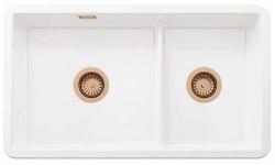 Ausmann Ceramic Ember Keramický Bílý Jednopůltorový Dřez na Povrchovou a Podpovrchovou Montáž 733 x 401 mm s Měděnými Zátkami 1208971519