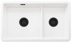 Ausmann Ceramic Ember Keramický bílý jednoapůltorový dřez na montáž a podmontáž 733 x 401 mm s černými zátkami 1208971521