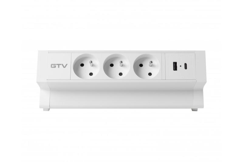 Basco nábytková zásuvka, 3 x zásuvka s uzemněním, USB A+C, 1,5m kabel, bílá s montáží