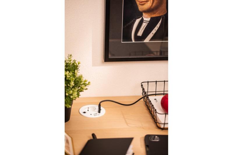 Nábytková zásuvka RONDO, 1xSHUKO, 1xUSB-A, 2xUSB-C, HDMI, RJ45 kabel 1,5 m, bílá