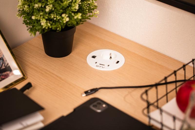 Nábytková zásuvka RONDO, 1xSHUKO, 1xUSB-A, 2xUSB-C, HDMI, RJ45 kabel 1,5 m, bílá