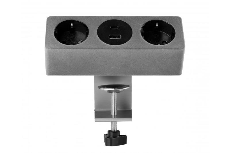 Nábytková zásuvka SOFITO, 2xSHUKO, USB A+C, kabel 1,5 m, šedý flock