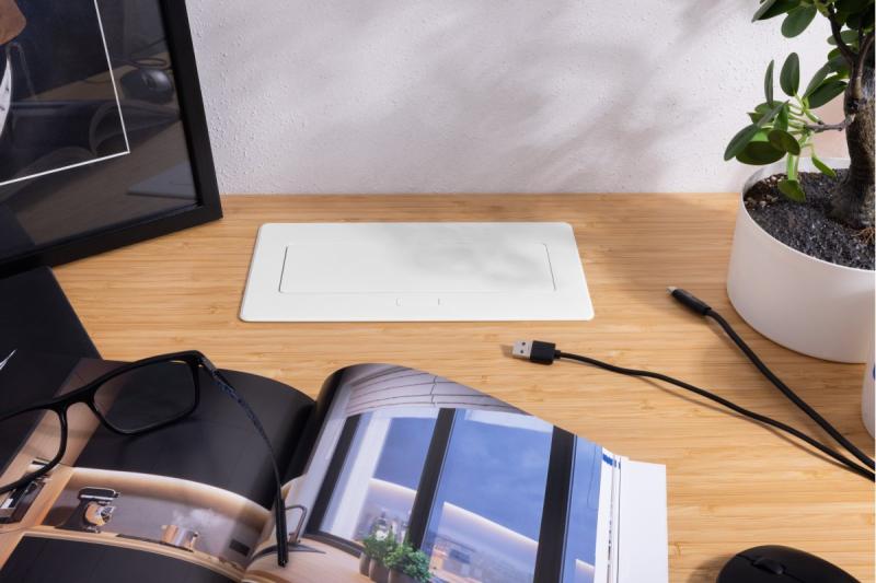 Nábytková zásuvka MULTISOFT, 2xSHUKO, USB A+C, RJ45, kabel 1.5 m, bílá