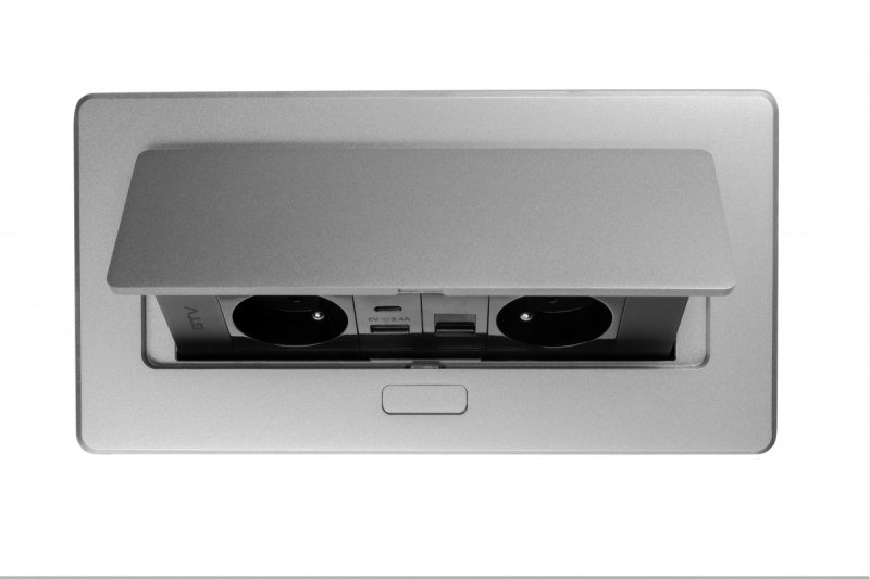 Nábytková zásuvka MULTISOFT, 2xSHUKO, USB A+C, RJ45, kabel 1,5 m, hliník