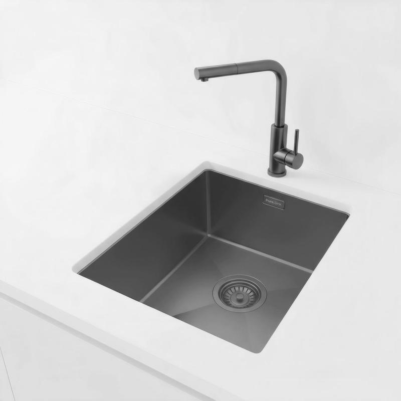 Pure.Sink Luxion Dřez v barvě gun metal, rozměry 36 x 40 cm, pro montáž pod desku, zapuštěnou montáž a montáž na desku, PLX3640-61