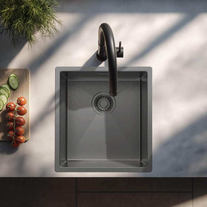Pure.Sink Luxion Dřez v barvě gun metal, rozměry 36 x 40 cm, pro montáž pod desku, zapuštěnou montáž a montáž na desku, PLX3640-61
