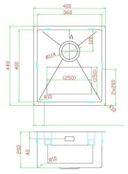 Pure.Sink Luxion Zlatý dřez 36x40 cm podstavný, zapuštěný a povrchový PLX3640-60