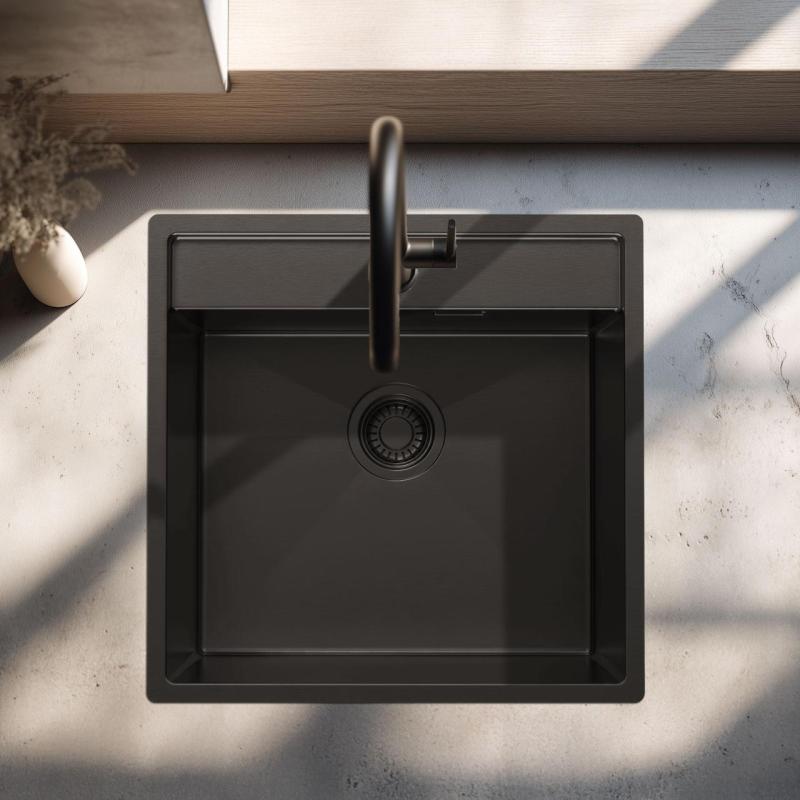 Pure.Sink Luxion PVD Černý dřez 51x50 cm Tapwing s otvorem pro baterii PLX5150T-63