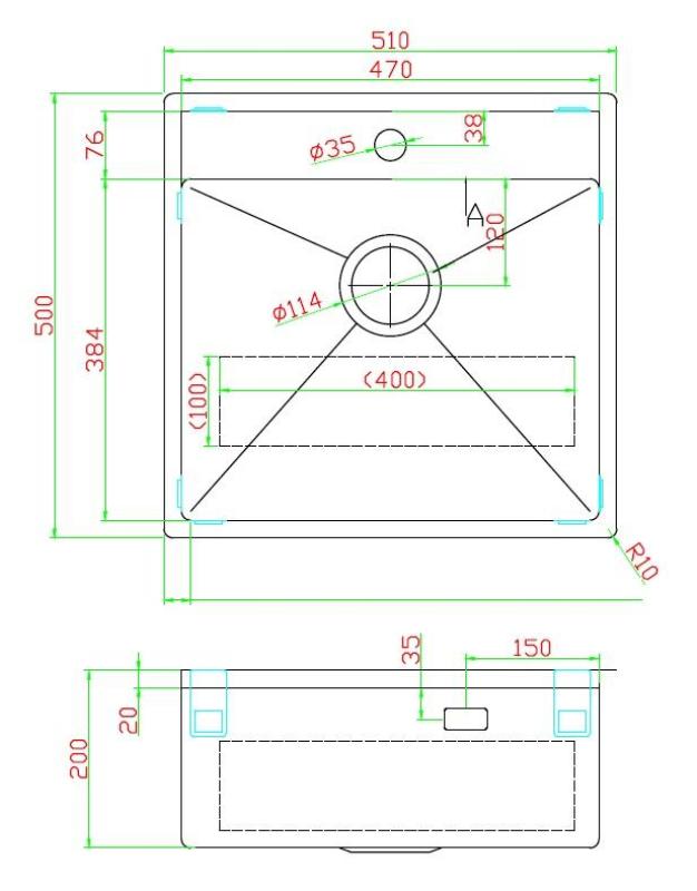 Pure.Sink Luxion PVD Černý dřez 51x50 cm Tapwing s otvorem pro baterii PLX5150T-63