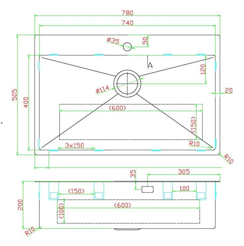 Pure.Sink Luxion Velký dřez z gun metal 78x50 cm Tapwing s otvorem pro kohoutek PLX7850T-61