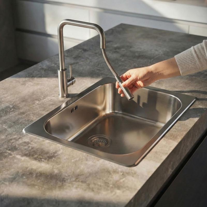 Pure.Sink Luxion masivní nerezová kuchyňská baterie čtvercová s výsuvnou hubicí PLXSQUA-02