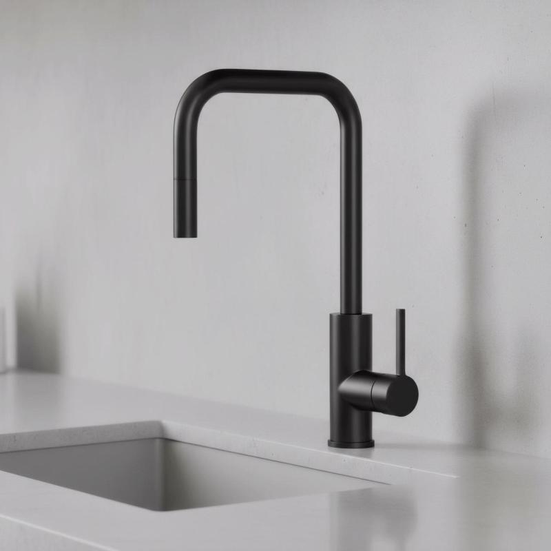 Pure.Sink Luxion Matný černý kuchyňský kohoutek čtvercový s výsuvnou hubicí PLXSQUA-10