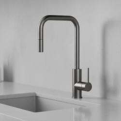 Pure.Sink Luxion Gun metal kuchyňská baterie čtvercová s výsuvným výtokem PLXSQUA-61