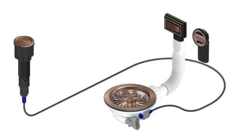 Granitemy Měděná odtoková sada včetně tlačítka odpadu s zátkou, plus obdélníkový a kulatý přepad 1208971744