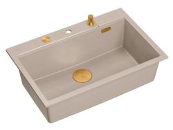 Quadri Hard Rock Beige granitový nástavbový velký dřez 76x50cm včetně měděné zátky a příslušenství 1208971750