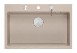 Quadri Hard Rock Beige granitový nástavbový velký dřez 76x50cm včetně nerezové zátky a příslušenství 1208971751