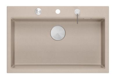 Quadri Hard Rock Beige granitový nástavbový velký dřez 76x50cm včetně nerezové zátky a příslušenství 1208971751