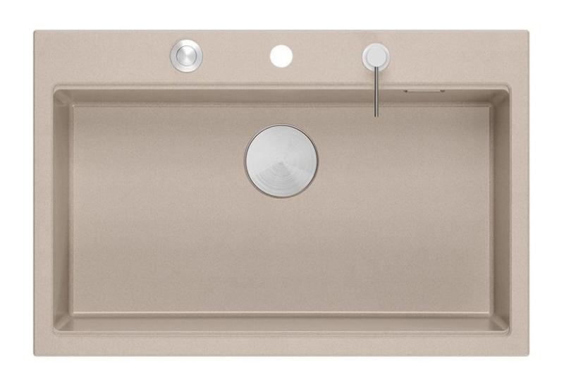 Quadri Hard Rock Beige granitový nástavbový velký dřez 76x50cm včetně nerezové zátky a příslušenství 1208971751