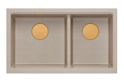 Quadri Newport II Dvojitý Béžový Granitový Vestavný Dřez 76x45 cm s Měděnou Zátkou 1208971752