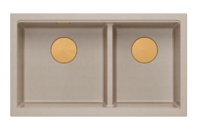 Quadri Newport II Dvojitý Béžový Granitový Vestavný Dřez 76x45 cm s Měděnou Zátkou 1208971752
