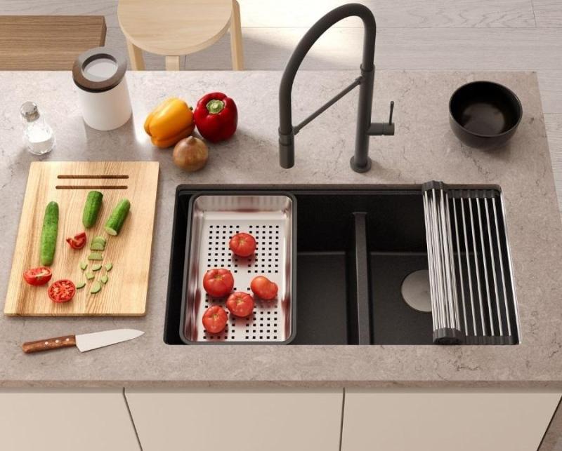 Quadri Newport II Dvojitý Béžový Granitový Vestavný Dřez 76x45 cm s Měděnou Zátkou 1208971752