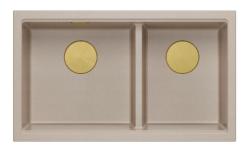 Quadri Newport II Dvojitý Béžový Granitový Výstavní Dřez 76x45 cm s Zlatým Zátkou 1208971753
