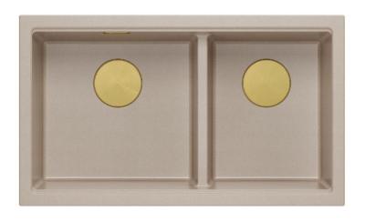 Quadri Newport II Dvojitý Béžový Granitový Výstavní Dřez 76x45 cm s Zlatým Zátkou 1208971753