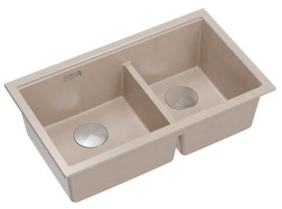 Quadri Newport II Dvojitý Béžový Granitový Vestavný Dřez 702 x 390 mm s Nerezovou Zátkou 1208971757