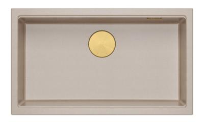 Quadri Newport II velký a hluboký granitový dřez na montáž a podmontáž beige dřez 76x45cm se zlatou zástrčkou 1208971759