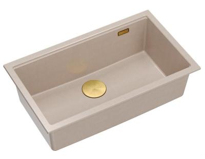 Quadri Newport II velký a hluboký granitový dřez na montáž a podmontáž beige dřez 76x45cm se zlatou zástrčkou 1208971759