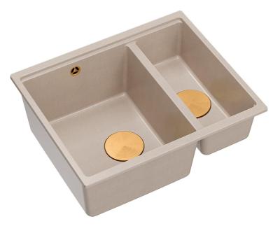 Quadri Newport II béžový 1,5 dřez z granitu pro nástavbu a podstavbu 555x460mm s měděným zátkou 1208971767