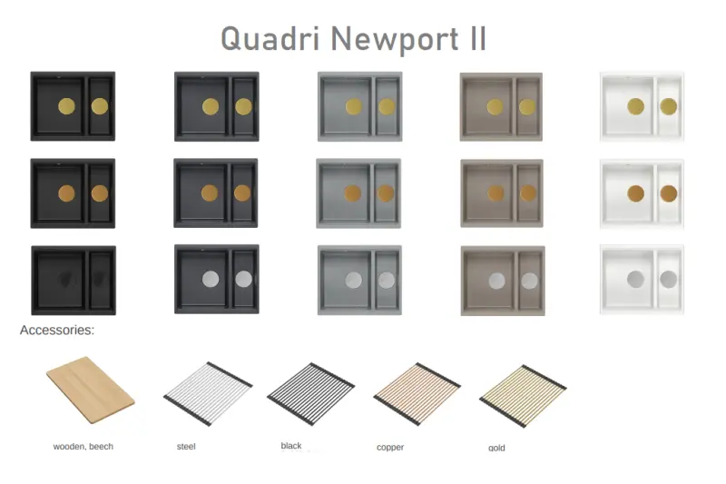 Quadri Newport II beige 1,5 dřez z granitu na nástavbu a vestavbu dřezu 555x460mm s nerezovou zátkou 1208971769