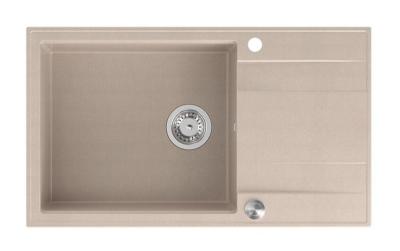 Quadri Luton pearl beige granitový velký nástavbový dřez s odkapávací plochou, reverzibilní 86x50cm s nerezovou zástrčkou 1208971775
