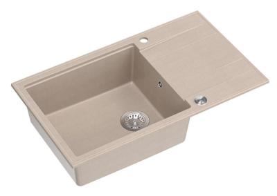 Quadri Luton pearl beige granitový velký nástavbový dřez s odkapávací plochou, reverzibilní 86x50cm s nerezovou zástrčkou 1208971775