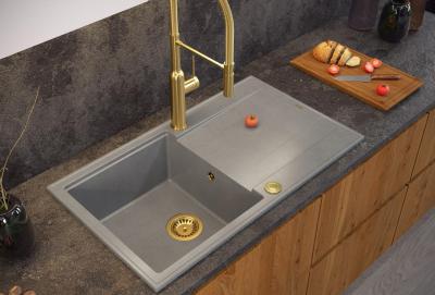 Quadri Luton pearl beige granitový nástavbový dřez s odkapávací plochou, reverzibilní 86x50cm s zlatou zátkou 1208971778