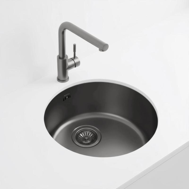 Pure.Sink Rondo Gun metal Kruhový dřez plochý vestavba, podstavba a nástavba 38 cm PRN38-61
