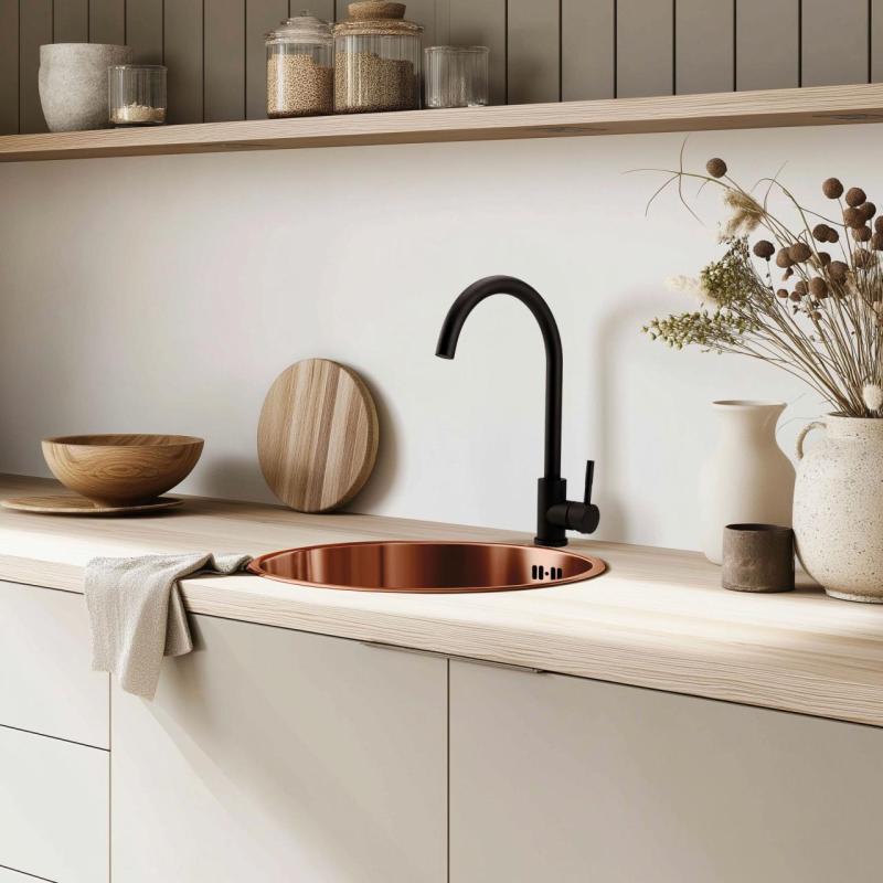 Pure.Sink Rondo Měděný kulatý dřez pro rovnou montáž, spodní montáž a vrchní montáž 38 cm PRN38-62