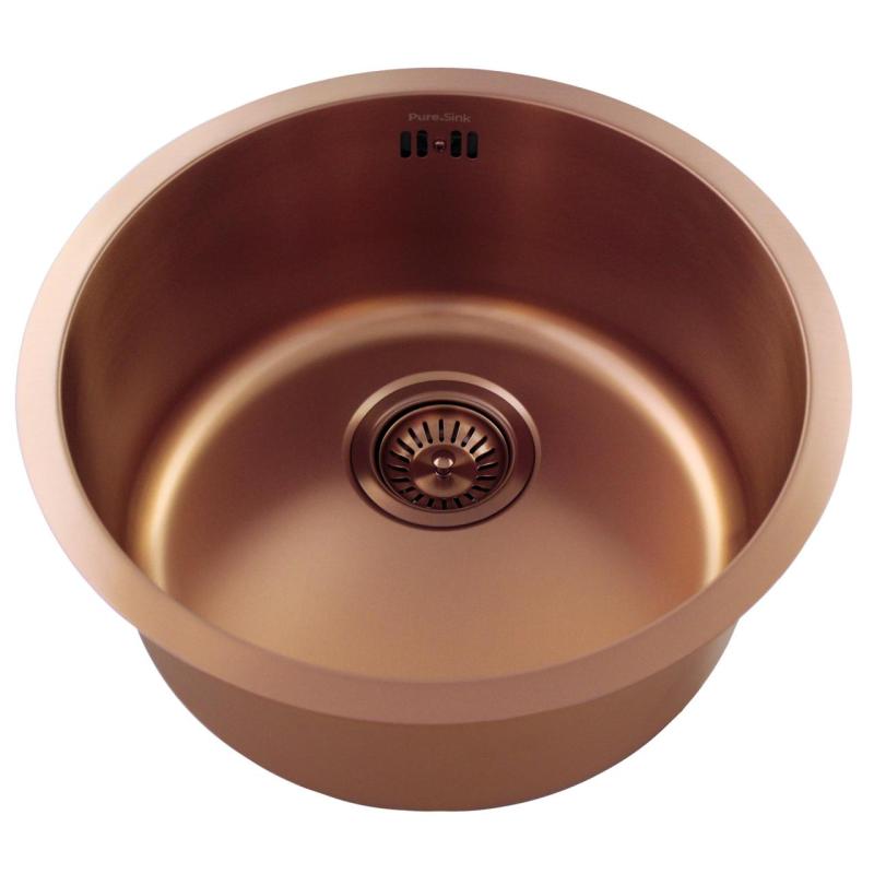 Pure.Sink Rondo Měděný kulatý dřez pro rovnou montáž, spodní montáž a vrchní montáž 38 cm PRN38-62