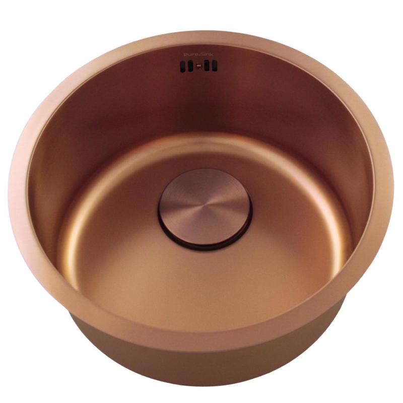Pure.Sink Rondo Měděný kulatý dřez pro rovnou montáž, spodní montáž a vrchní montáž 38 cm PRN38-62