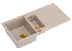 Quadri Luton béžový granitový vestavný dřez s 1,5 dřezem s odkapávací plochou, reverzibilní 100x50cm s měděnou zátkou 1208971792