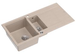 Quadri Luton béžový granitový nástavbový dřez 1,5 s odkapávací plochou, reverzibilní 100x50cm s nerezovou zástrčkou 1208971794
