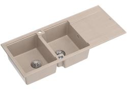 Quadri Luton nástavba dvojité granitové dřezu pearl beige s odkapávací částí 116x50 cm s nerezovou zátkou 1208971812